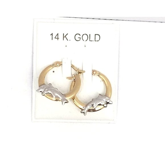 14k REAL GOLD Hollow Super Light Dolphin Hoop Earrings - Picture 5 of 13